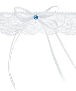 Giarrettiera di Pizzo Bianco e Strass Blu