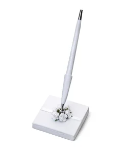 Alternative view of PortaPenne in Carta Bianca Perlata con  Rose Bianche