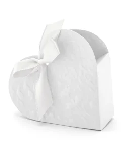 10 Scatoline Di Cuore Bianco Con Nastrino Raso Porta Confetti (PUDP10)
